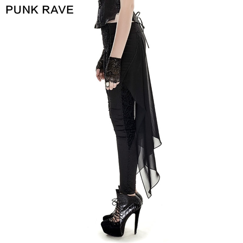 Punk Rave Women’s Floral Slim Mesh Gothic Pants Black Trailing Veil Jacquard - Picture 5 of 12